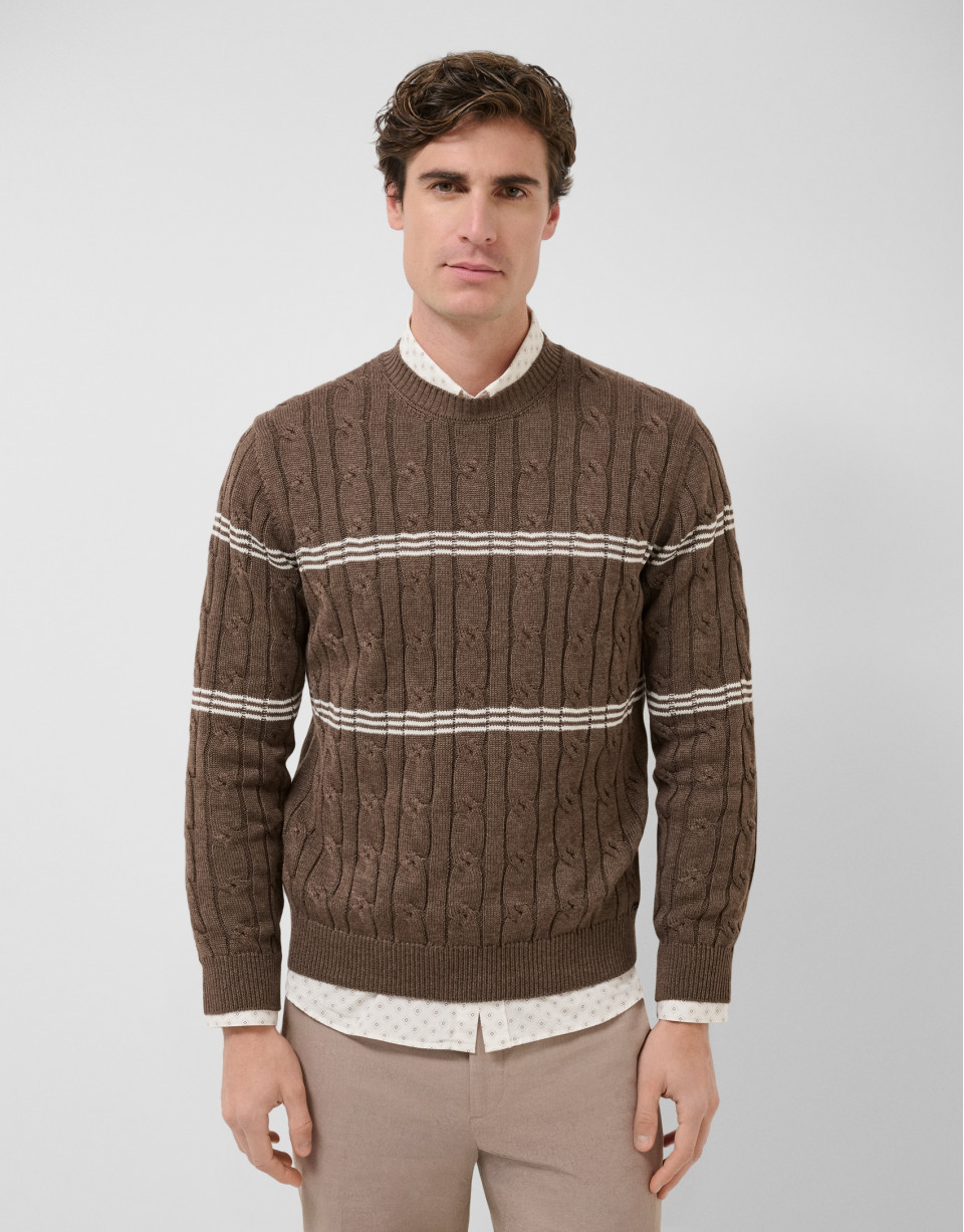 Mink and white cable knit jumper - Man - SS2026 | Roberto Verino