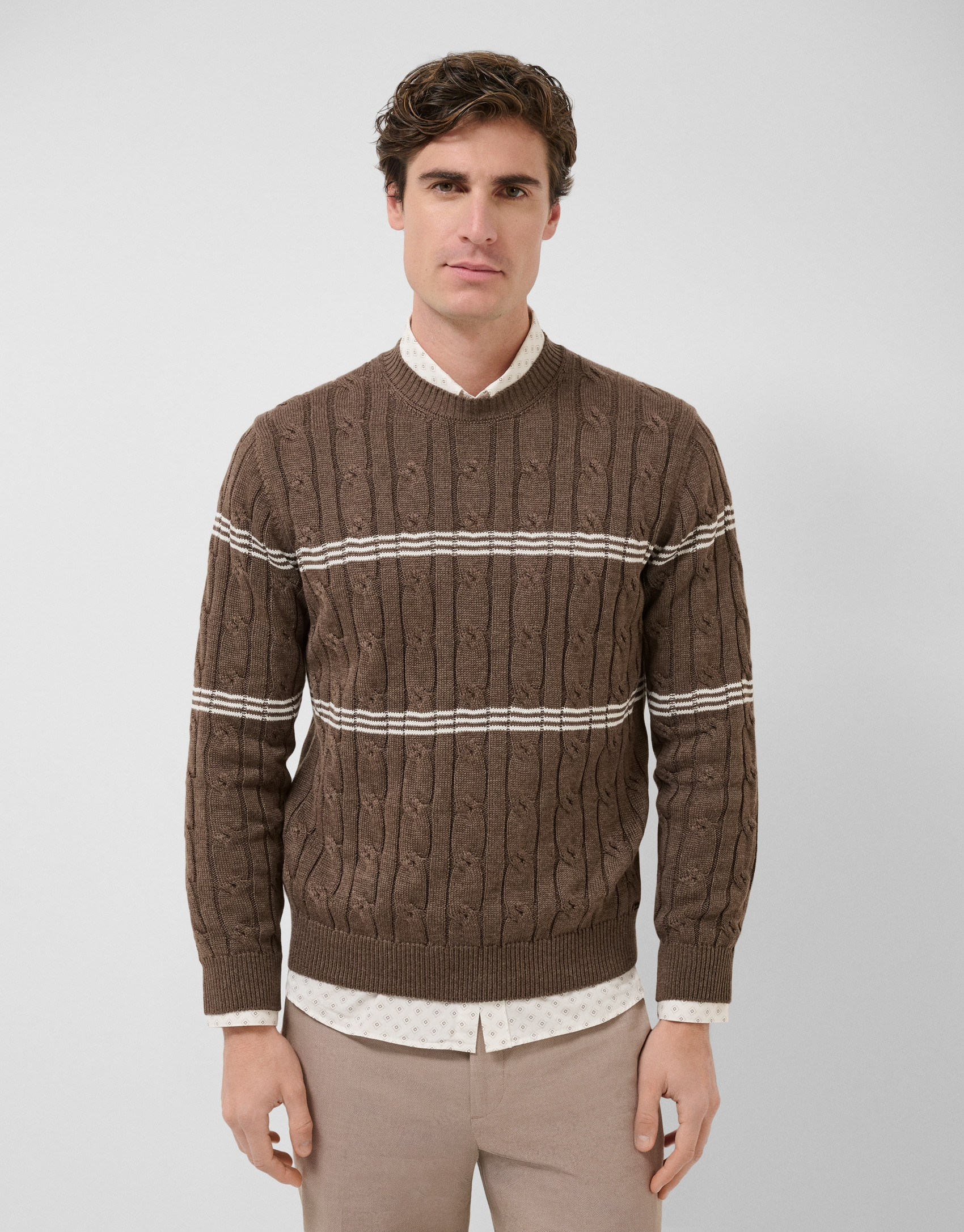 Jersey ochos y rayas visones y blanco - Hombre | Roberto Verino