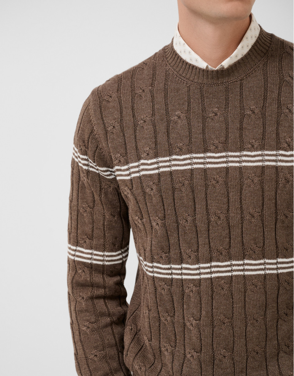 Mink and white cable knit jumper - Man - SS2026 | Roberto Verino