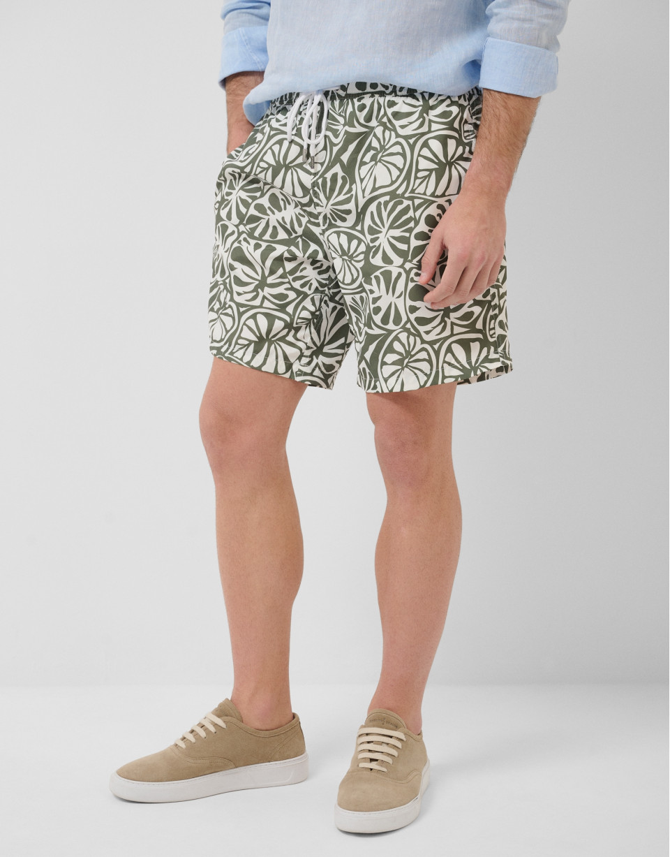 Khaki and white tropical flower print swimsuit | Roberto Verino