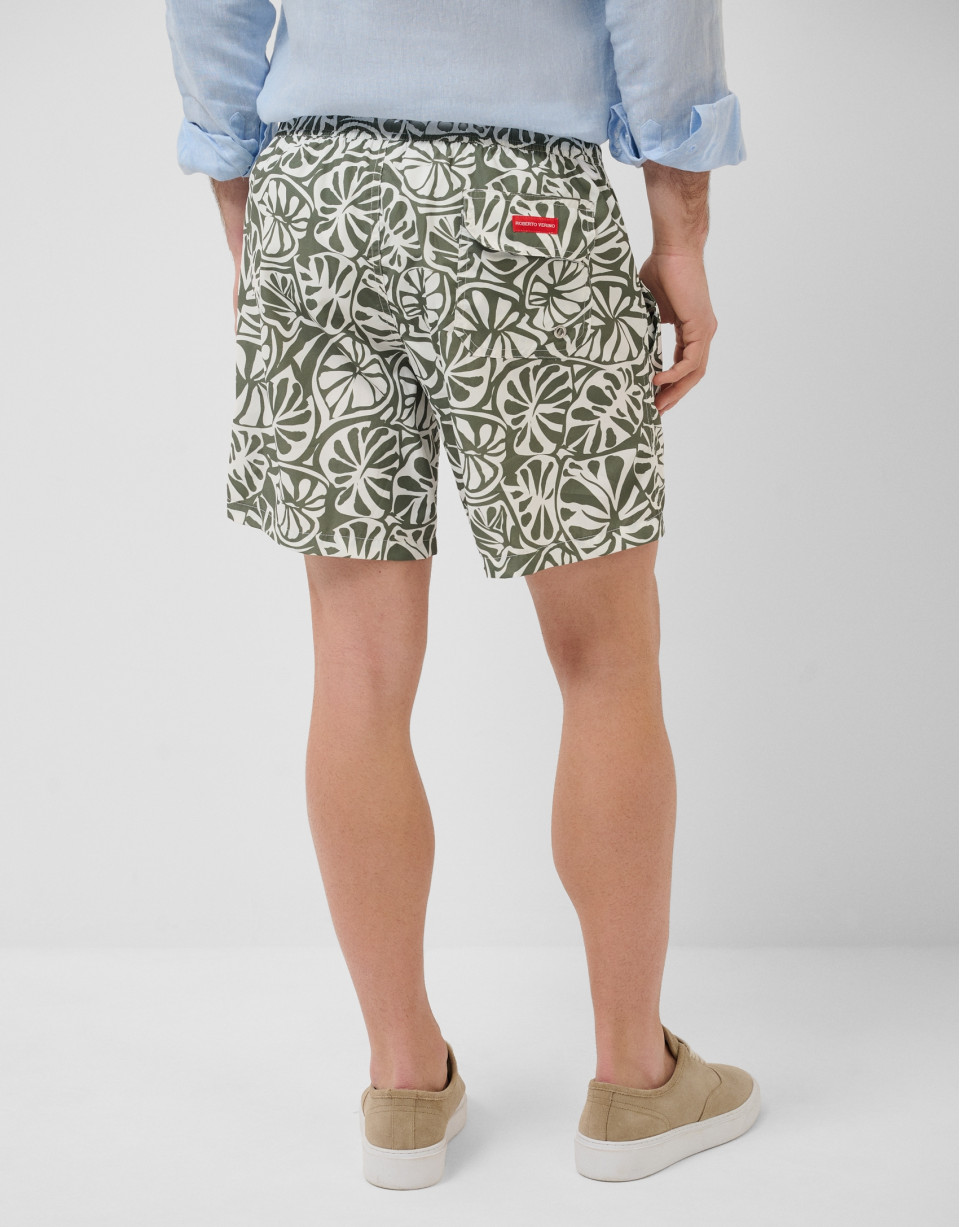 Khaki and white tropical flower print swimsuit | Roberto Verino