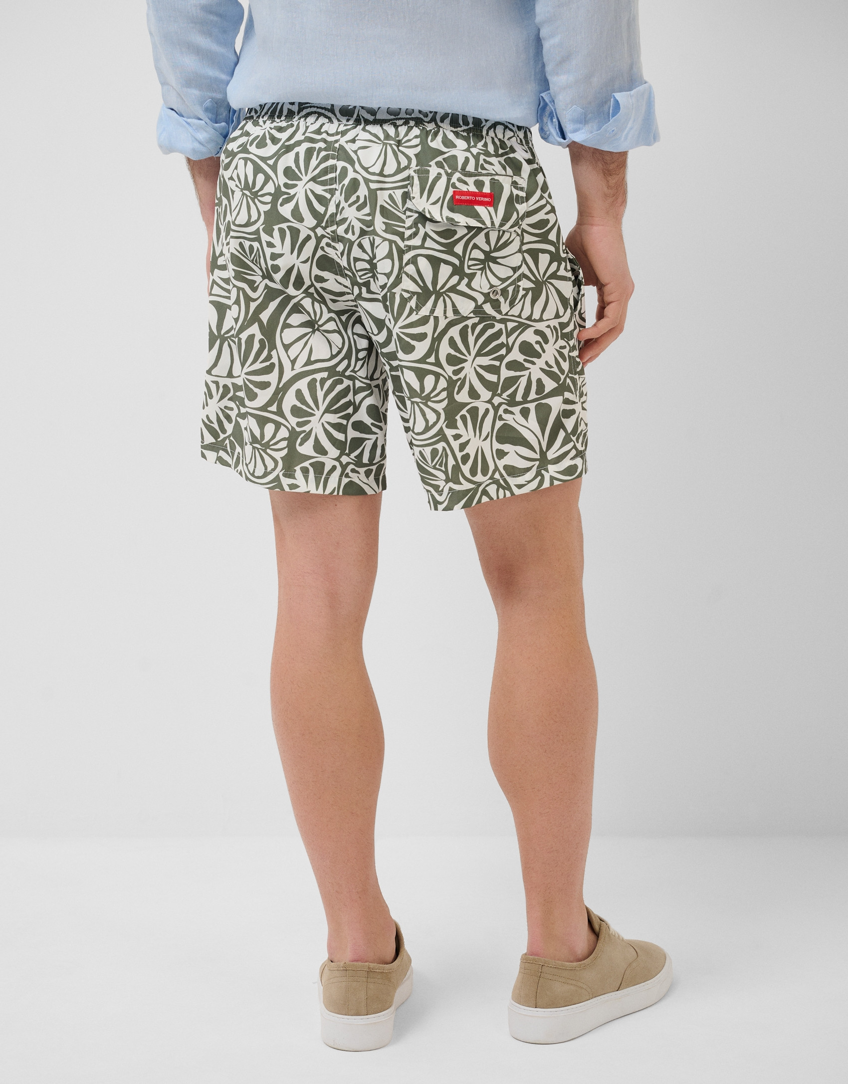 Khaki and white tropical flower print swimsuit | Roberto Verino