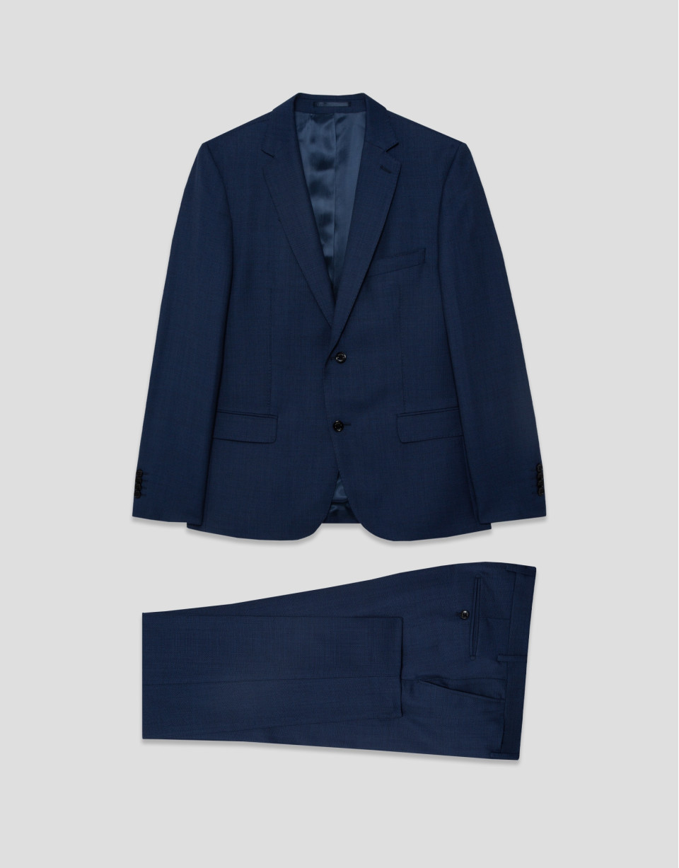 Half canvas slim fit suit in blue bird's eye | Roberto Verino