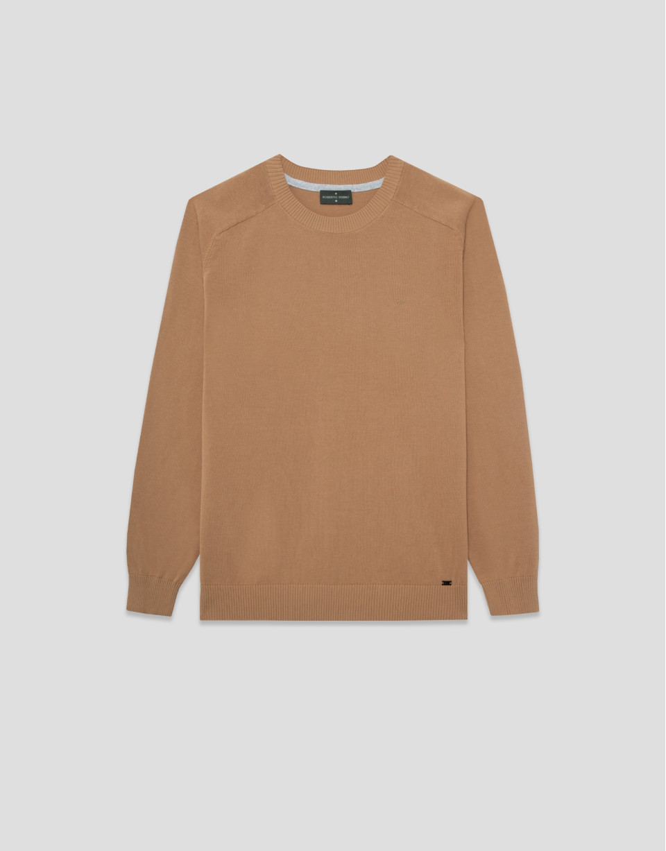 Plain high twist tan cotton jumper - Man | Roberto Verino
