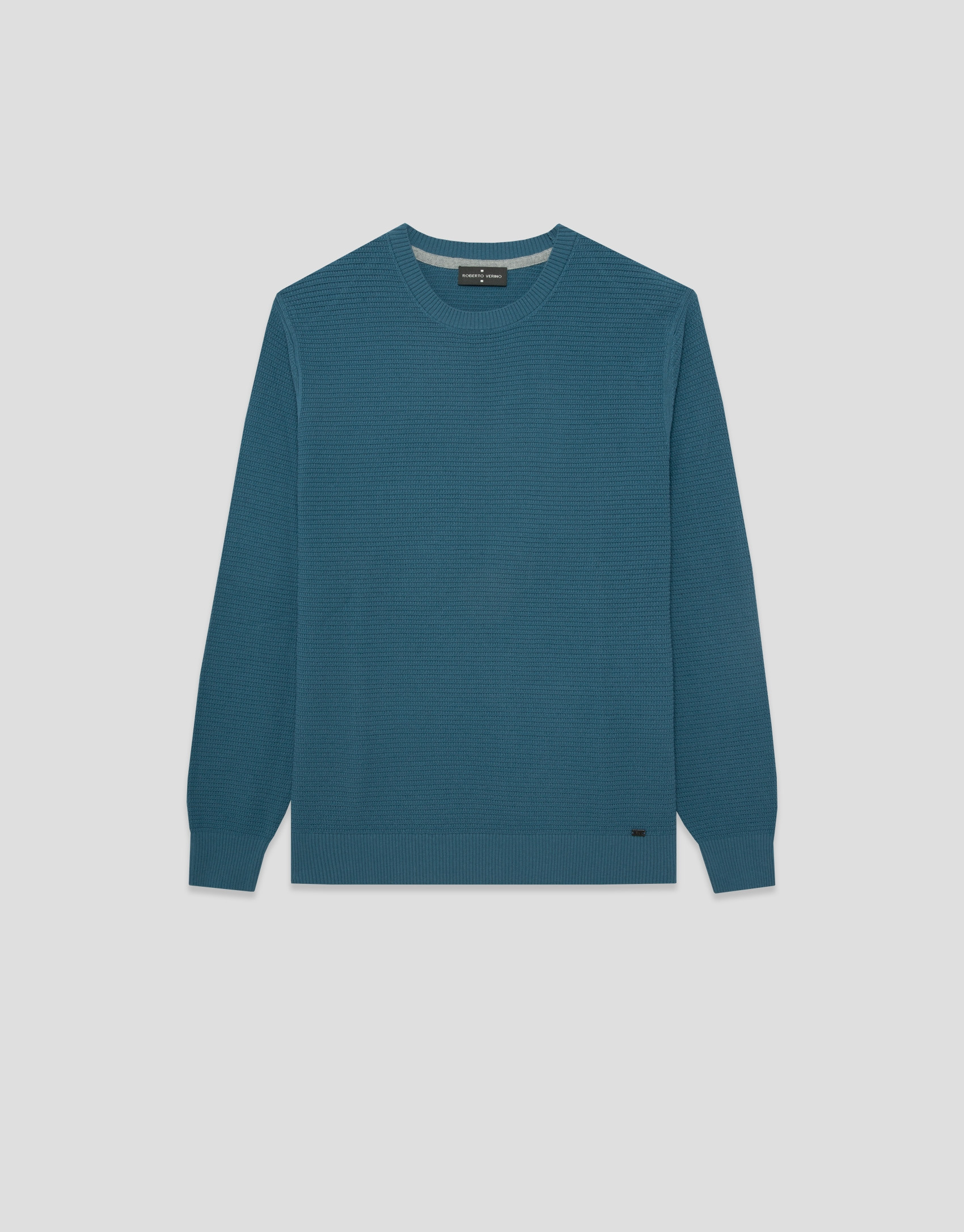 Teal high twist knit jumper - Man - SS2026 | Roberto Verino