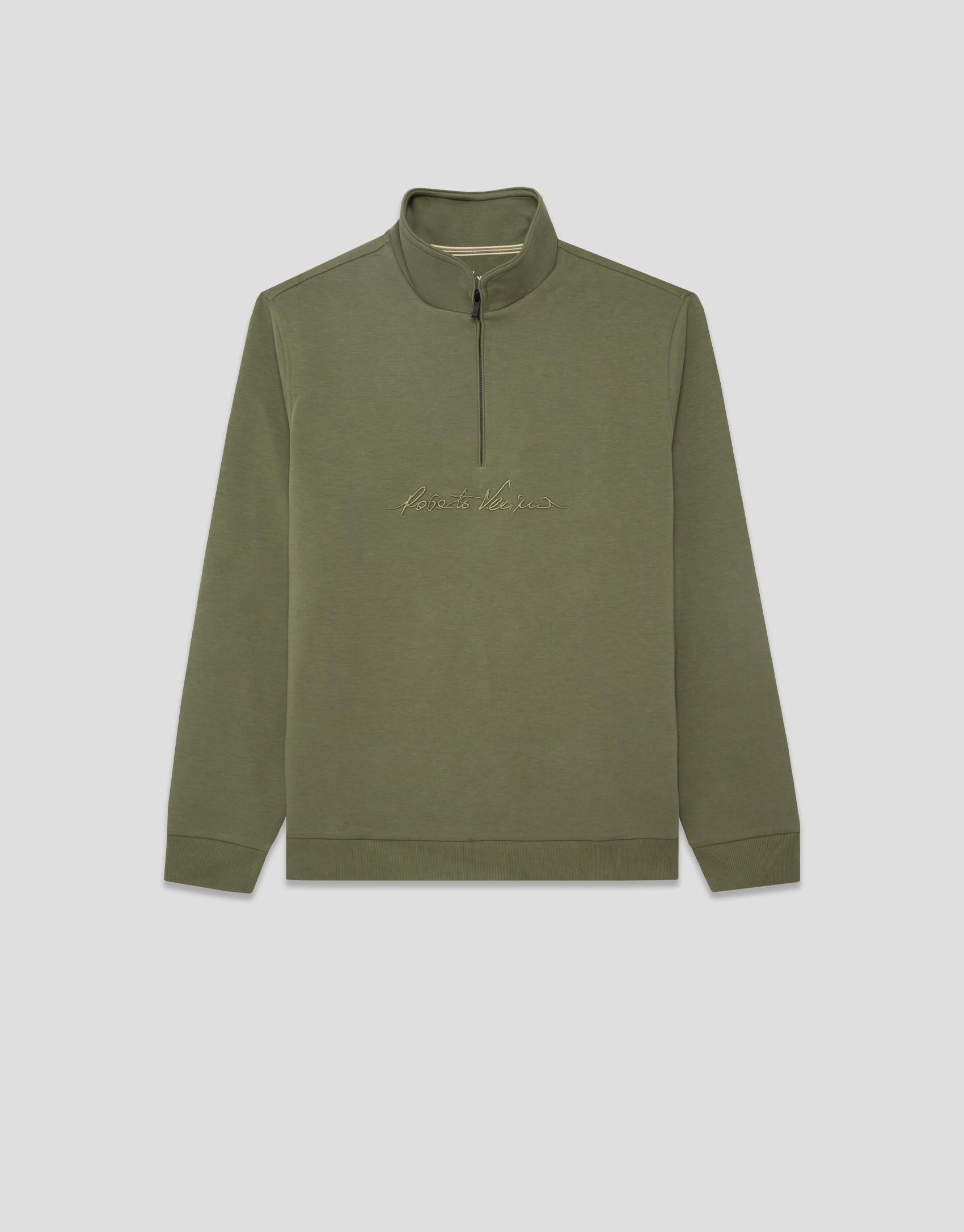 Khaki half-zip sweatshirt with chest logo - Man | Roberto Verino