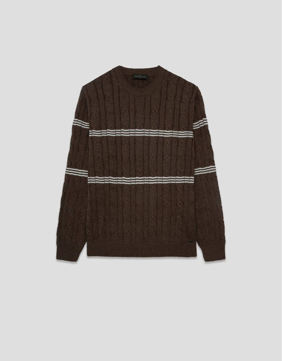Mink and white cable knit jumper - Man - SS2026 | Roberto Verino