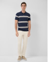 High twist navy/white striped knit polo shirt | Roberto Verino