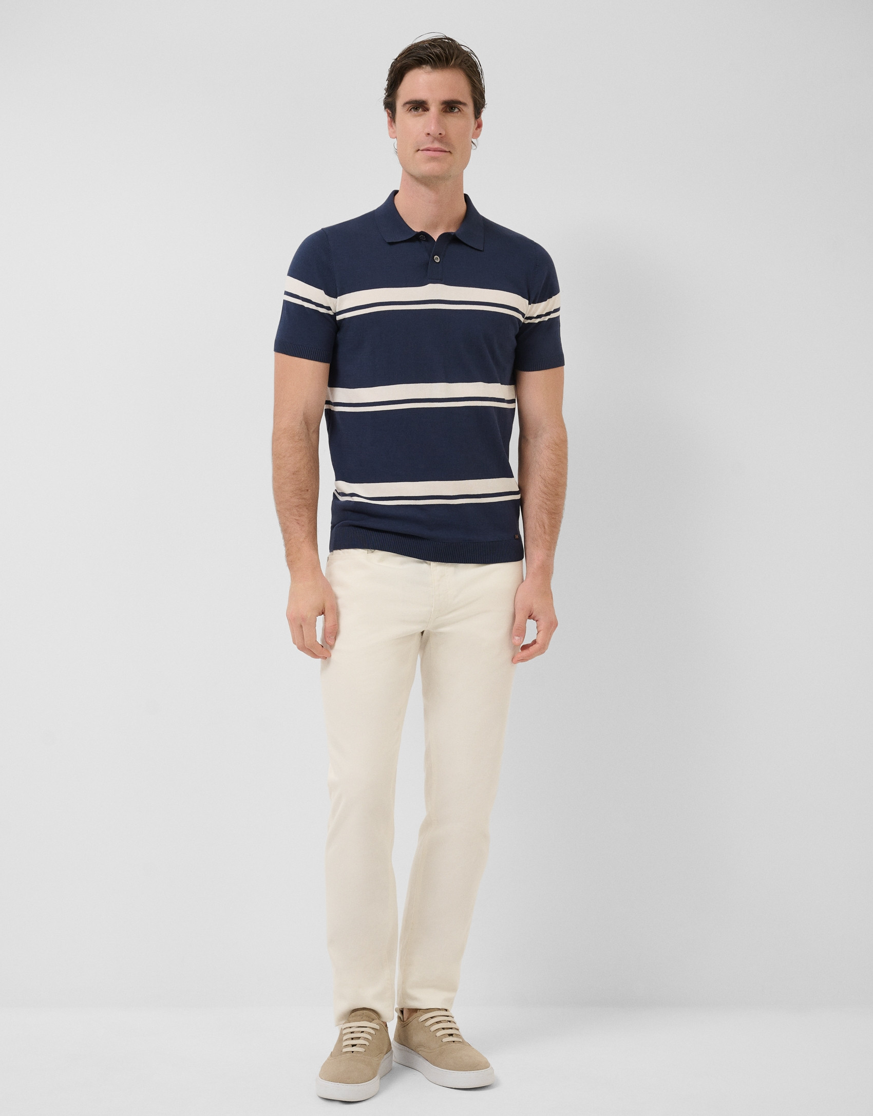 Polo tricotado high twist rayas marino/blanco | Roberto Verino