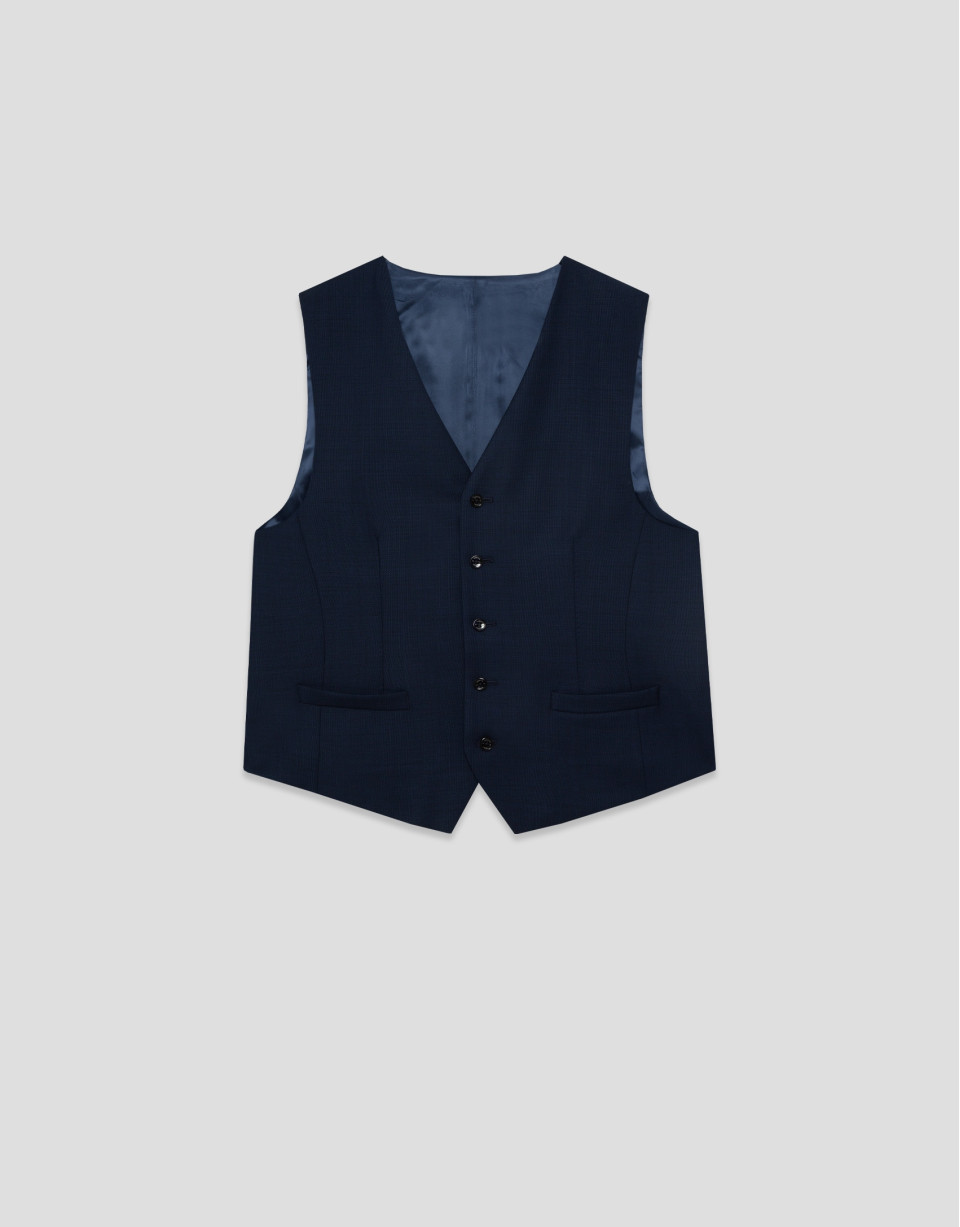 Navy blue wool faux plain dress waistcoat - Man | Roberto Verino