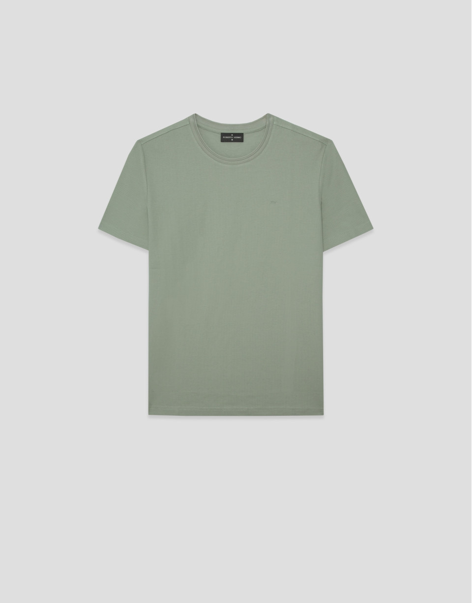 Light khaki short-sleeved piqué T-shirt - Man | Roberto Verino