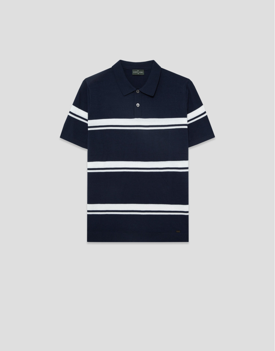 Polo tricotado high twist rayas marino/blanco | Roberto Verino