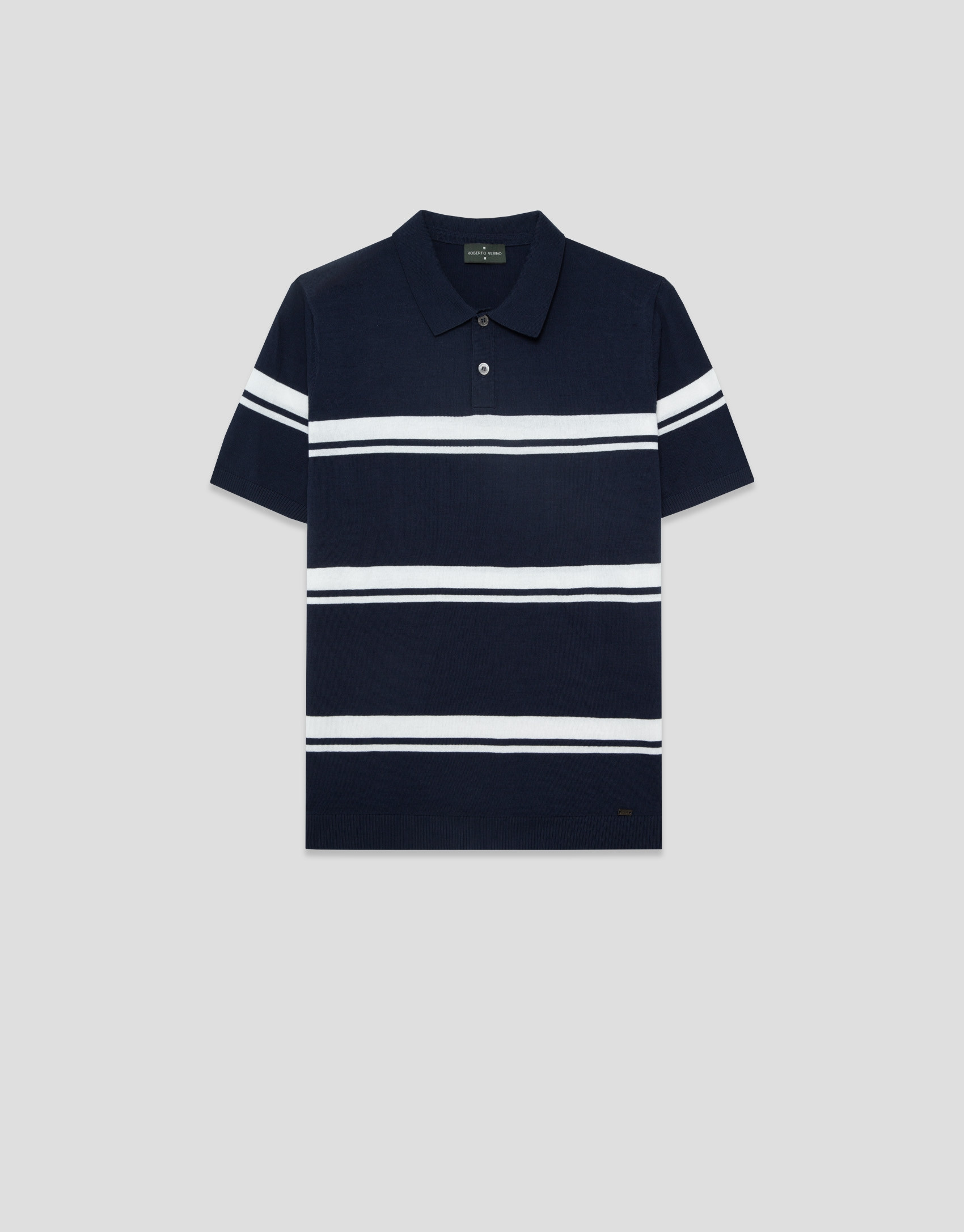 Polo tricotado high twist rayas marino/blanco | Roberto Verino