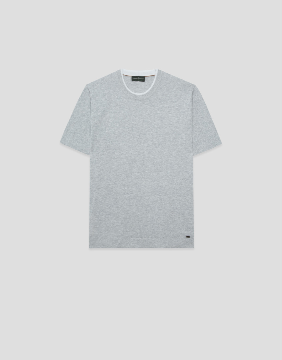 Grey melange knitted short-sleeved T-shirt | Roberto Verino