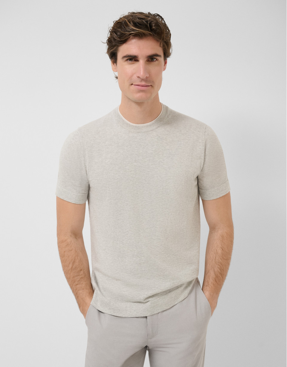 Grey melange knitted short-sleeved T-shirt | Roberto Verino