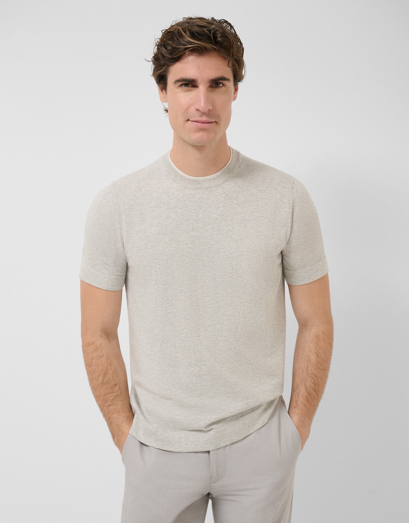 Grey melange knitted short-sleeved T-shirt | Roberto Verino