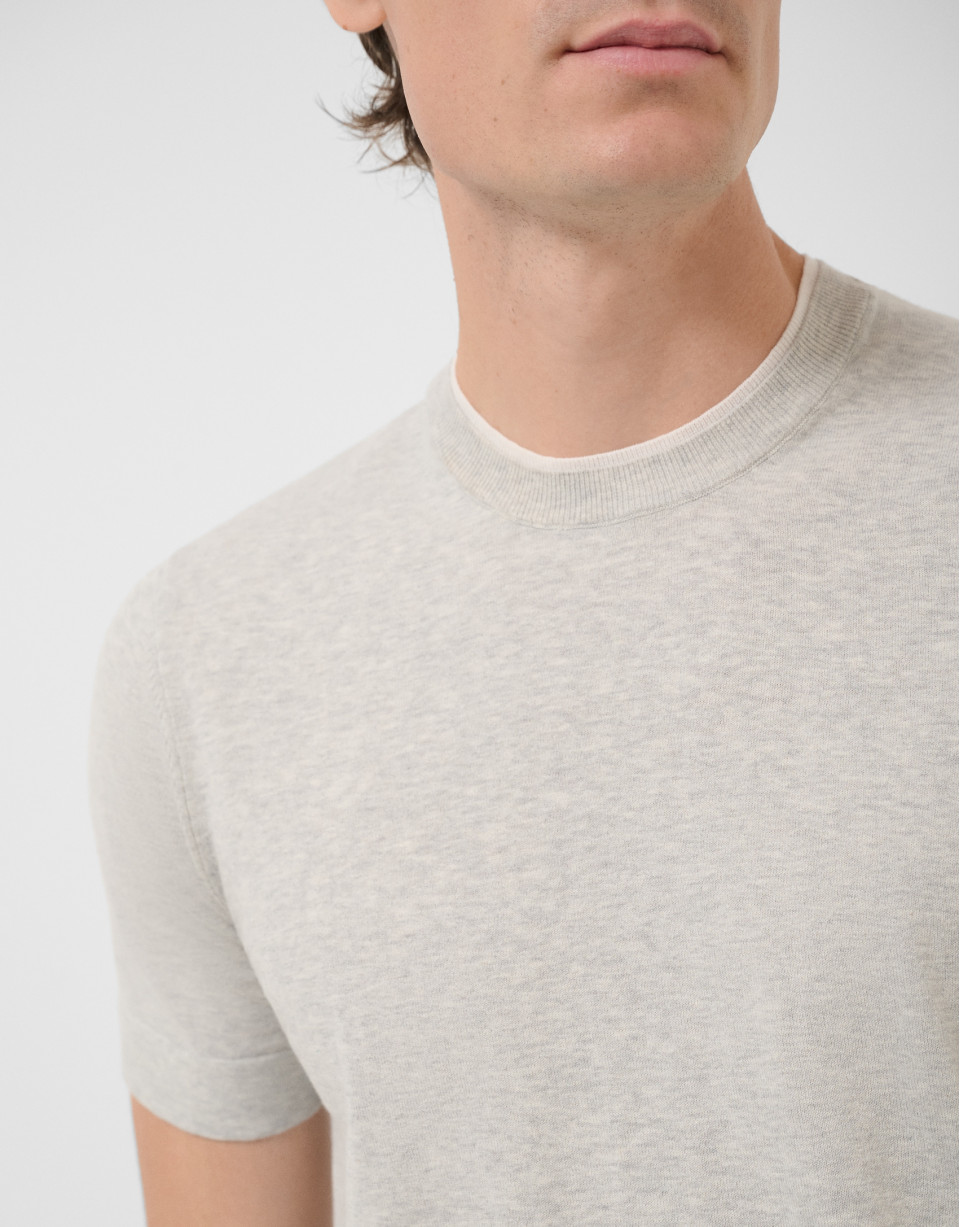 Grey melange knitted short-sleeved T-shirt | Roberto Verino