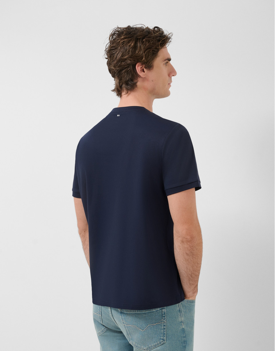 Navy blue short-sleeved T-shirt with logo on ... | Roberto Verino