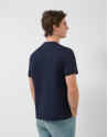 Navy blue short-sleeved T-shirt with logo on ... | Roberto Verino