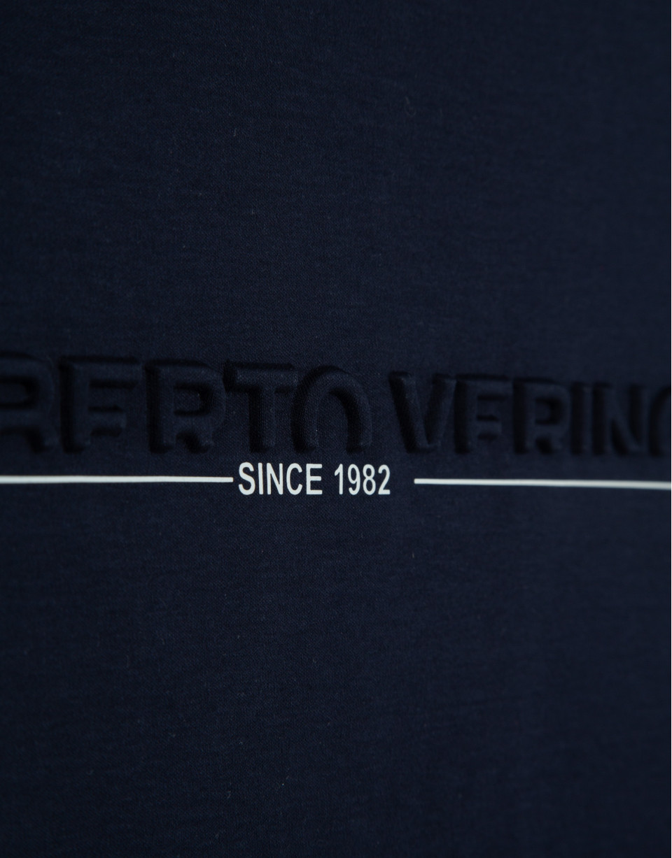 Navy blue short-sleeved T-shirt with logo on ... | Roberto Verino