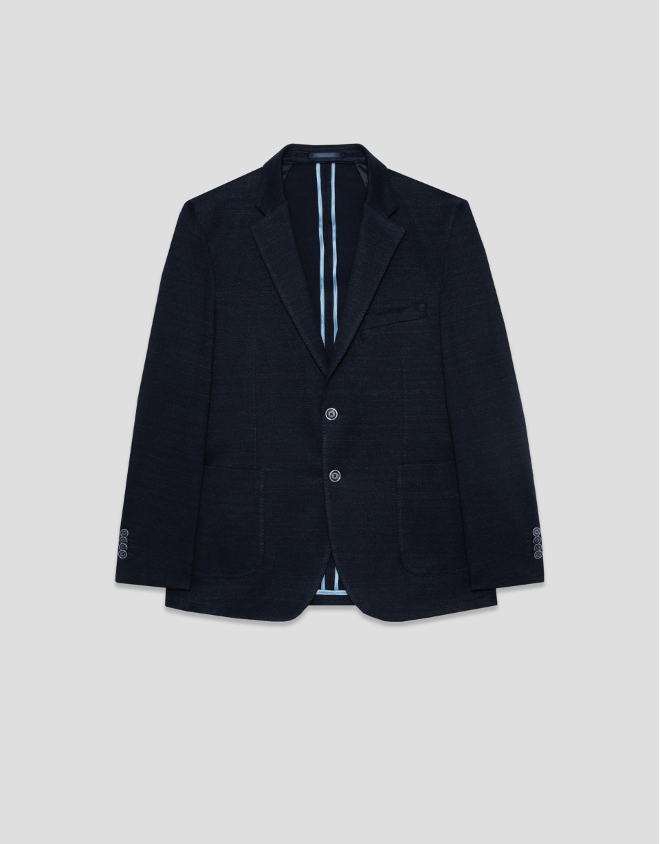 Navy blue faux piqué comfort jacket - Man | Roberto Verino