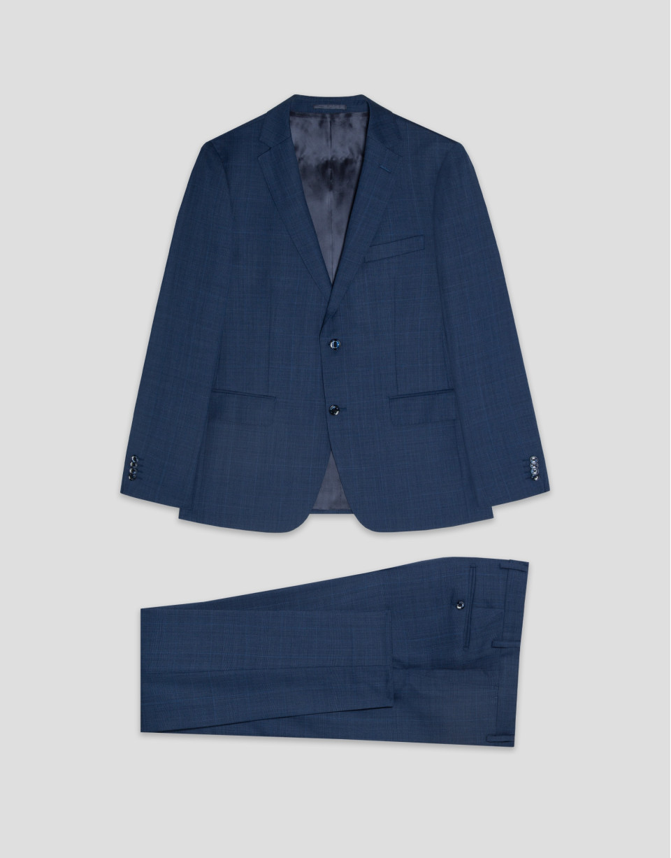 Half canvas slim fit suit in ink blue check | Roberto Verino