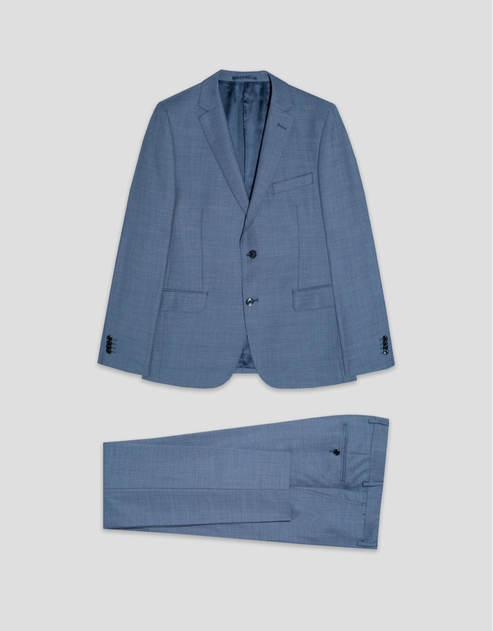 Half canvas slim fit suit in blue-grey bird's... | Roberto Verino