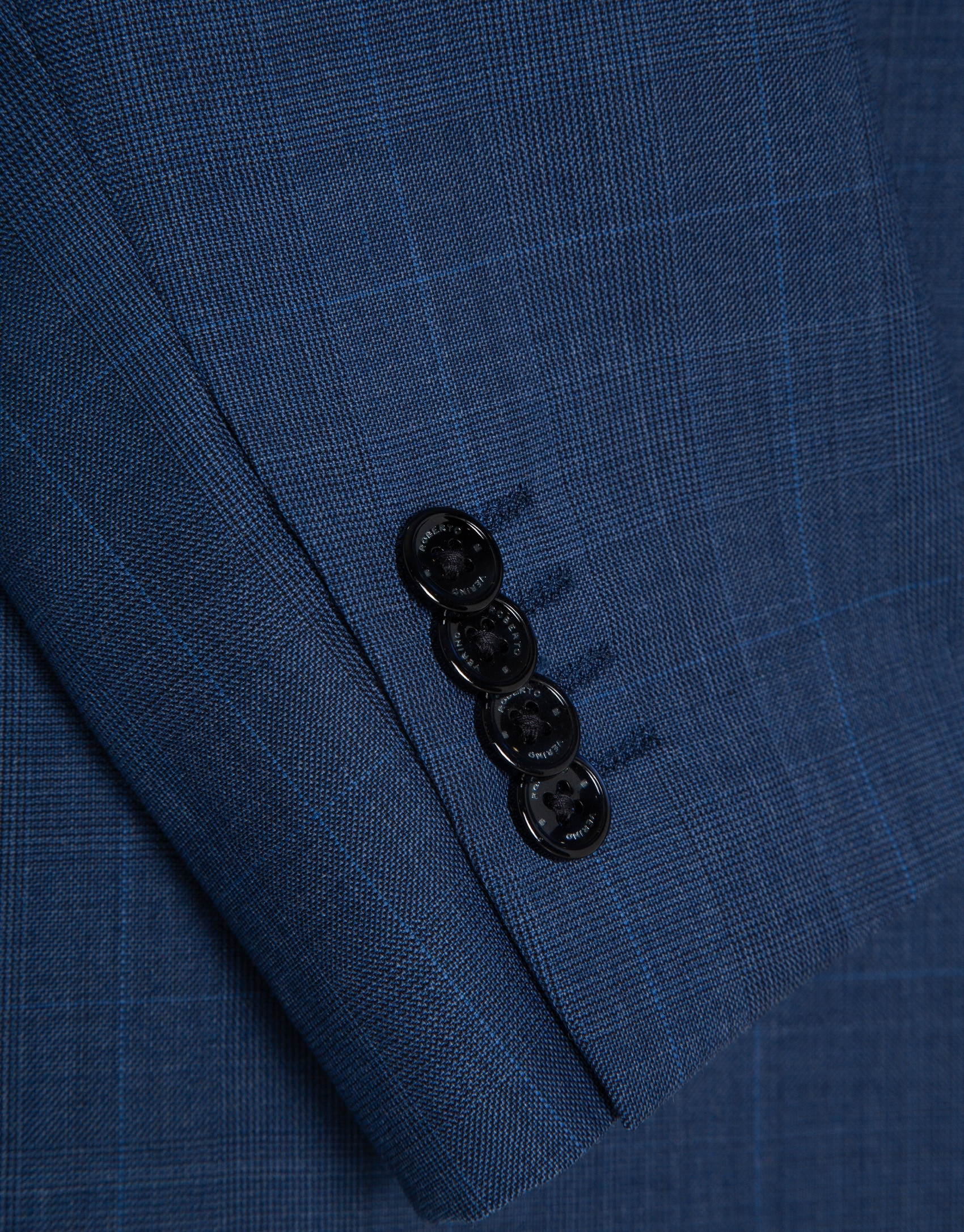Half canvas slim fit suit in ink blue check | Roberto Verino