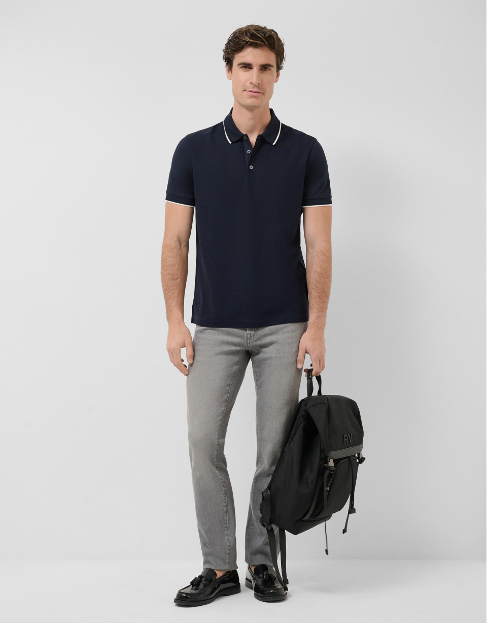 Navy blue mercerised polo shirt - Man - SS2026 | Roberto Verino