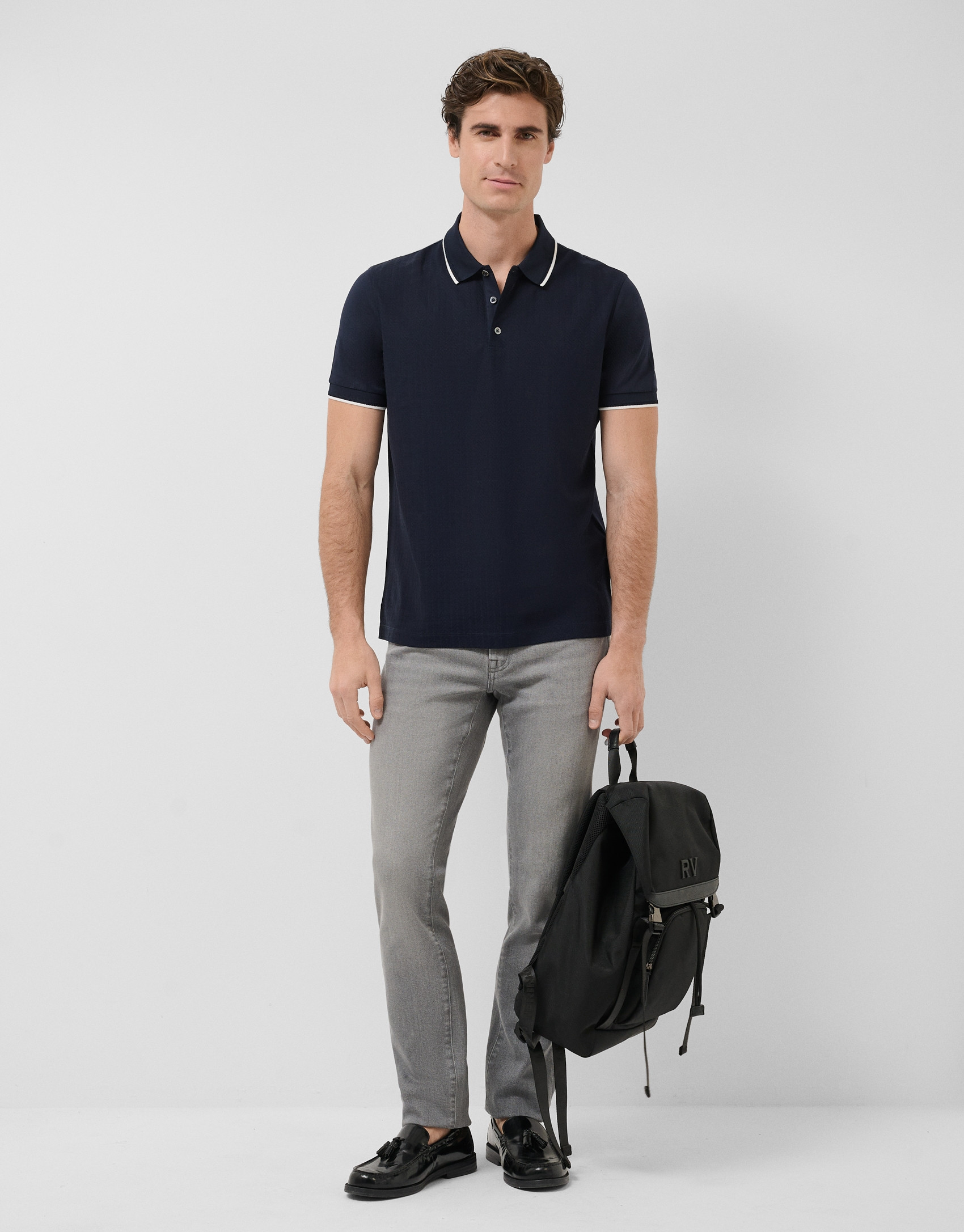 Navy blue mercerised polo shirt - Man - SS2026 | Roberto Verino