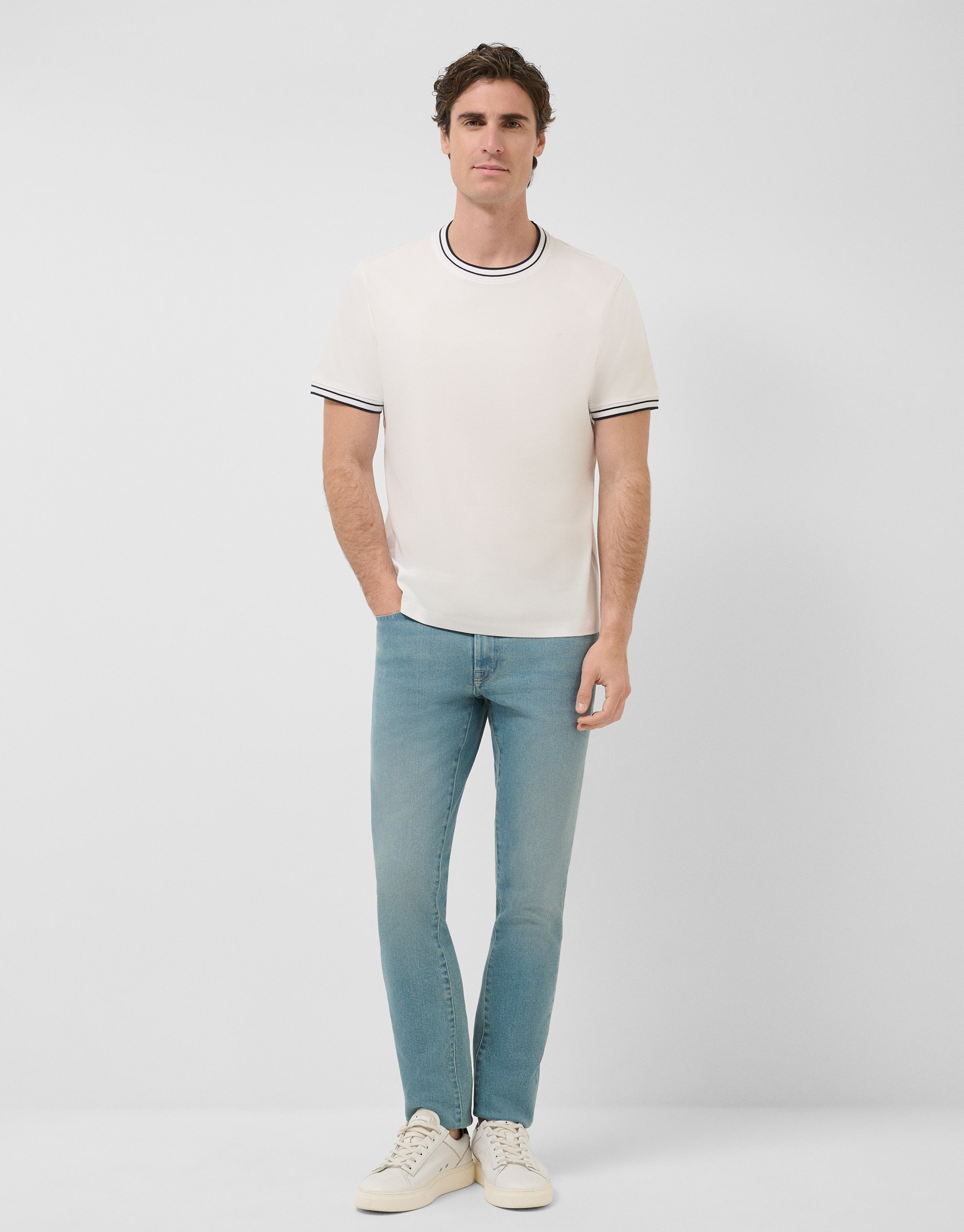White mercerised short-sleeved T-shirt - Man | Roberto Verino