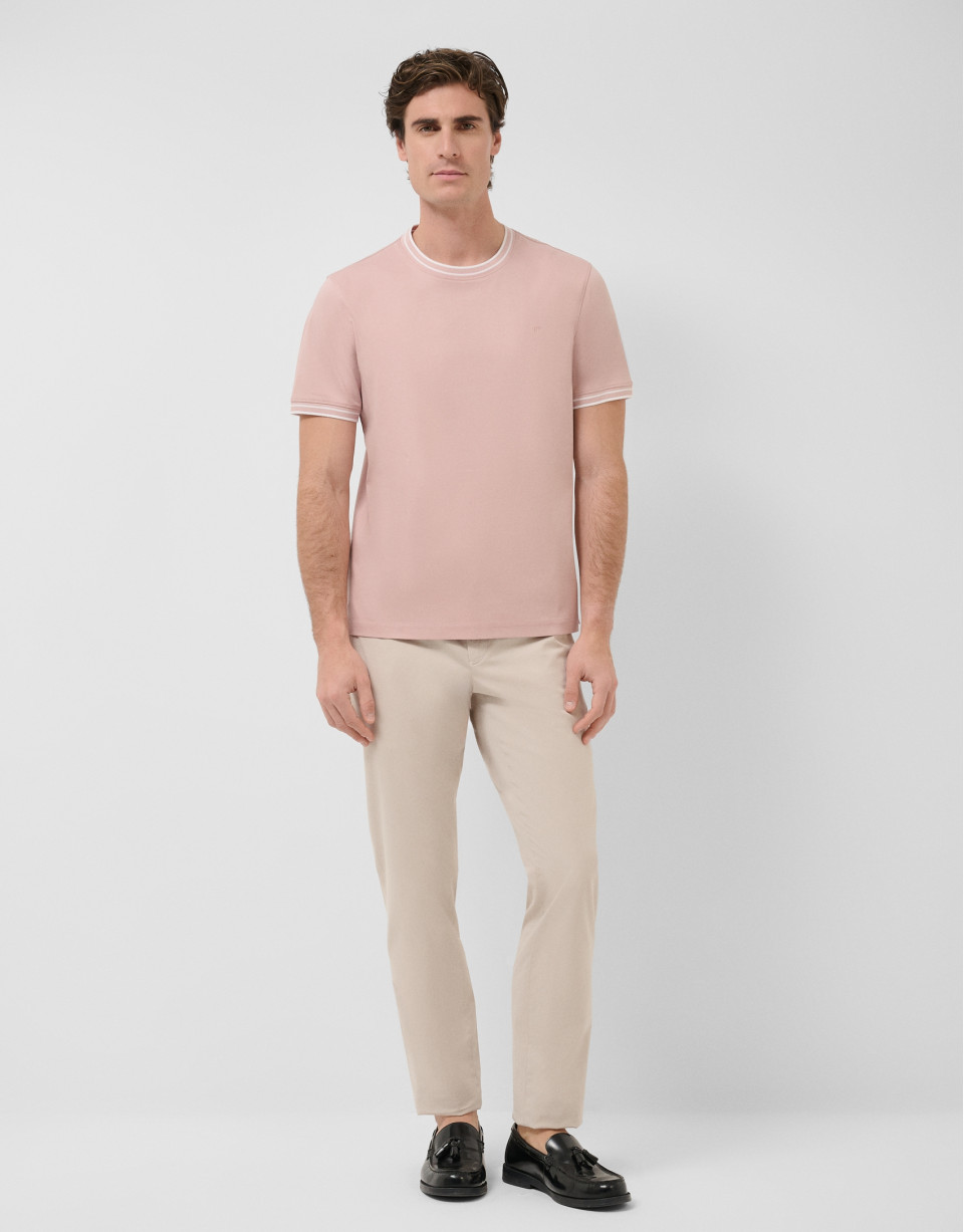 Camiseta manga corta mercerizado rosa rib blanco | Roberto Verino