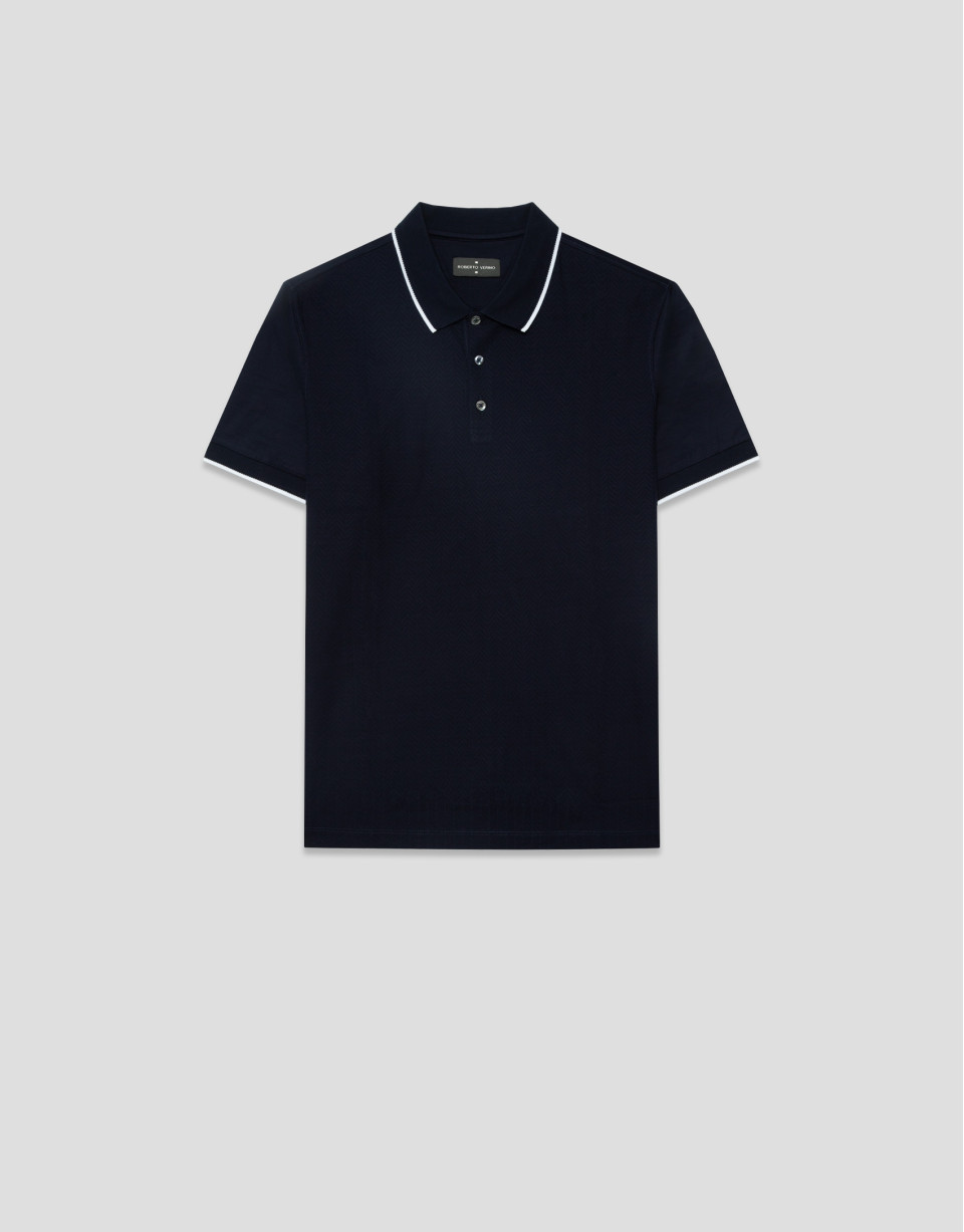 Navy blue mercerised polo shirt - Man - SS2026 | Roberto Verino