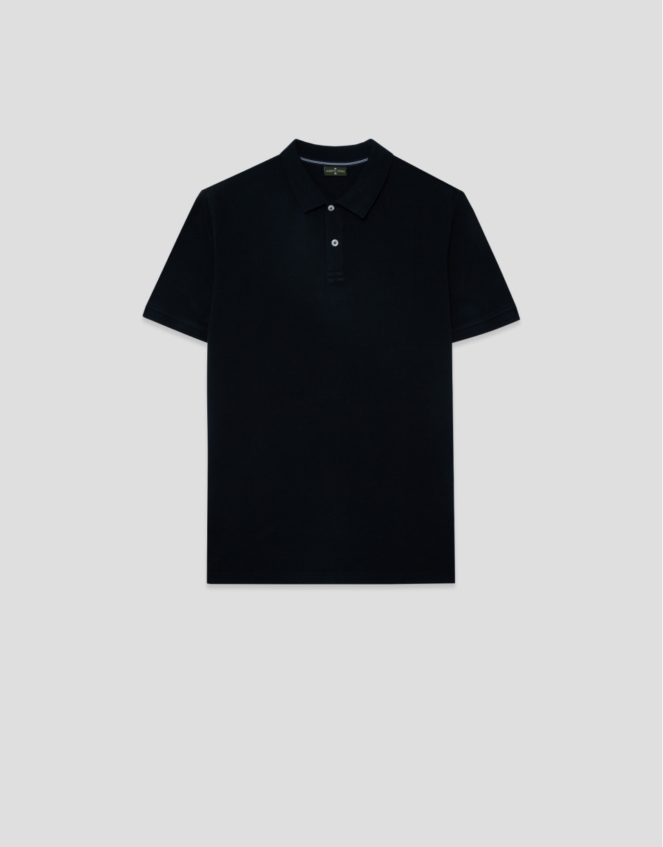 Navy blue short-sleeved piqué polo shirt - Man | Roberto Verino
