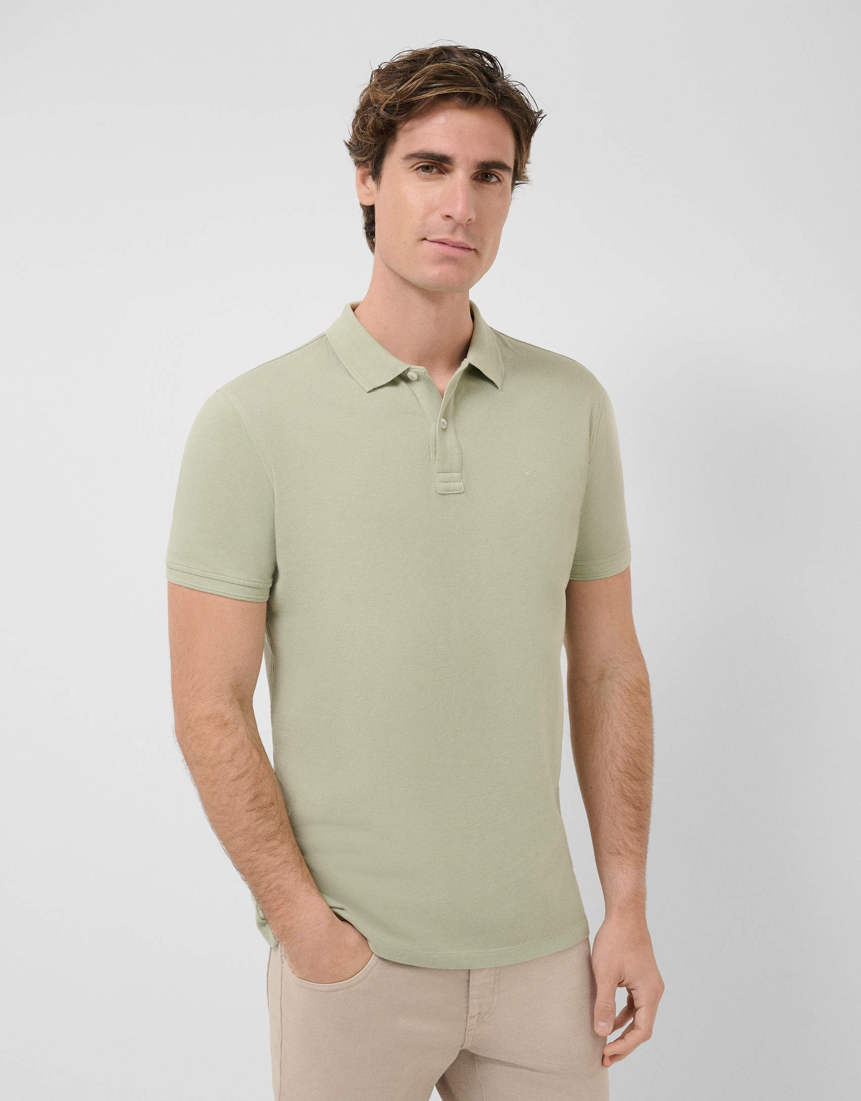 Khaki short-sleeved piqué polo shirt - Man | Roberto Verino