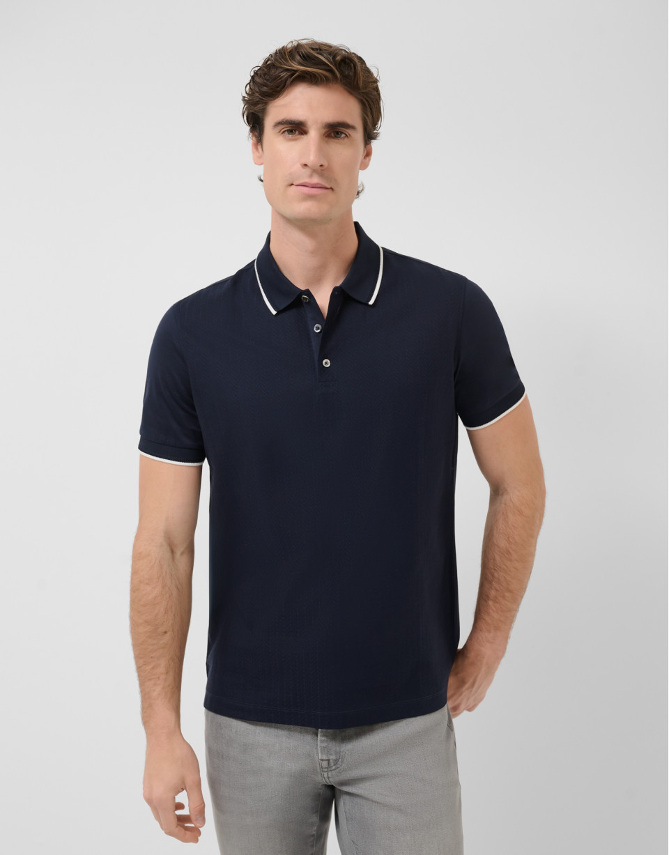 Navy blue mercerised polo shirt - Man - SS2026 | Roberto Verino