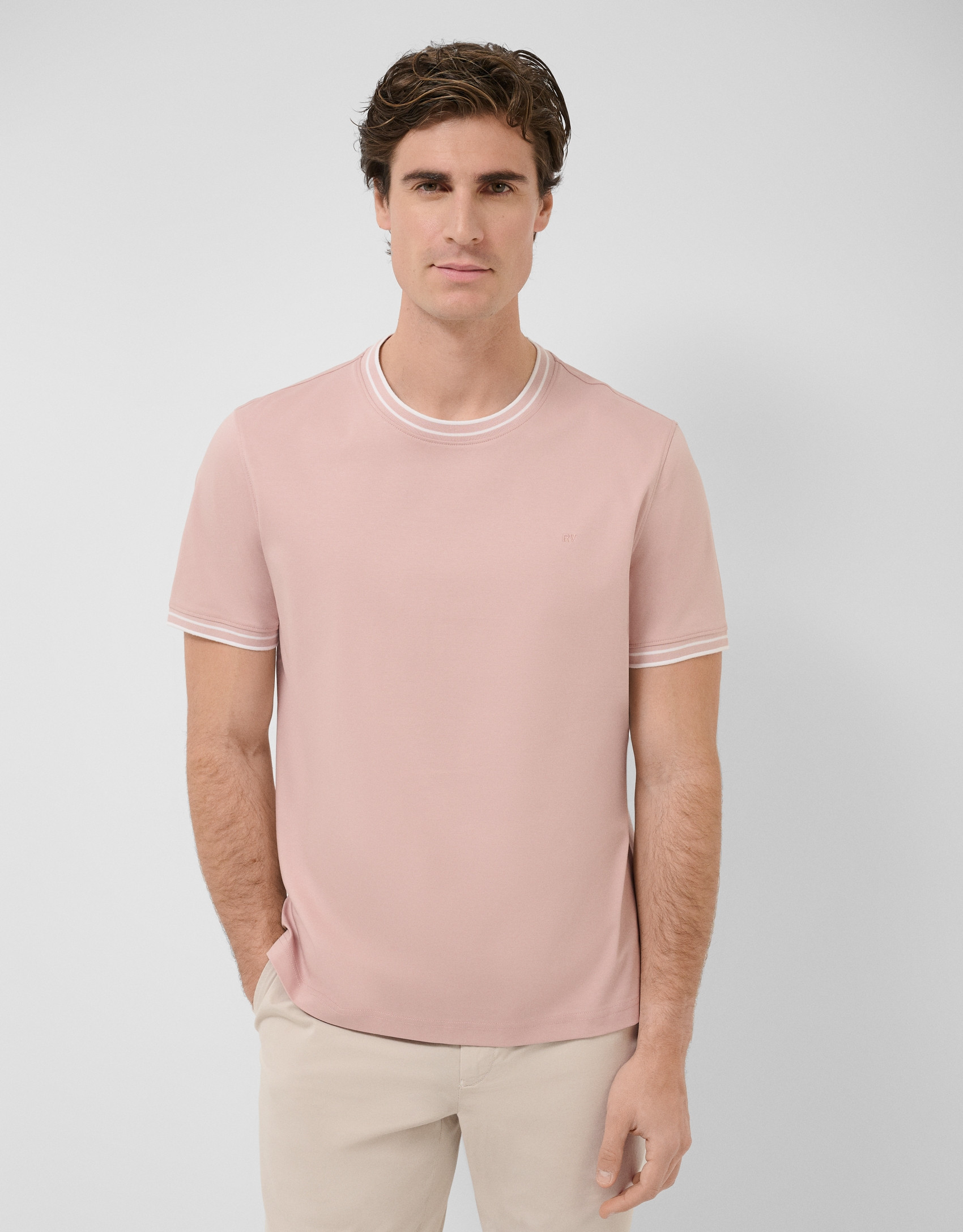 Pink mercerised short-sleeved T-shirt - Man | Roberto Verino