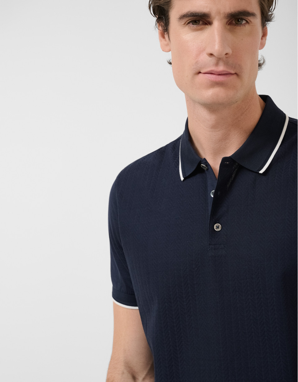 Navy blue mercerised polo shirt - Man - SS2026 | Roberto Verino