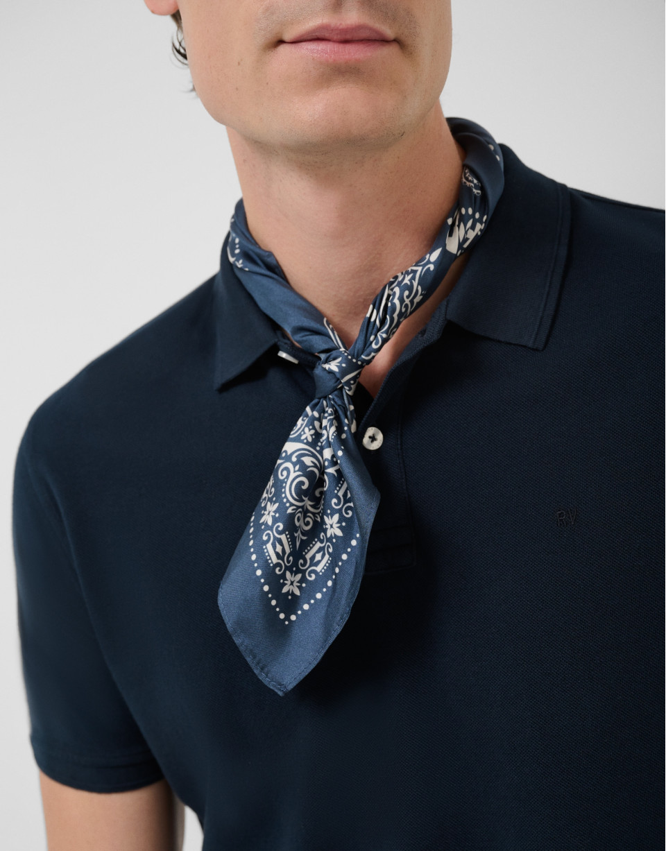 Navy blue short-sleeved piqué polo shirt - Man | Roberto Verino