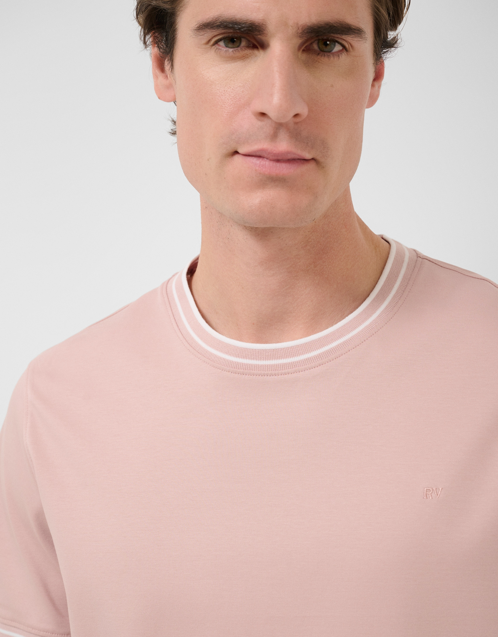 Camiseta manga corta mercerizado rosa rib blanco | Roberto Verino
