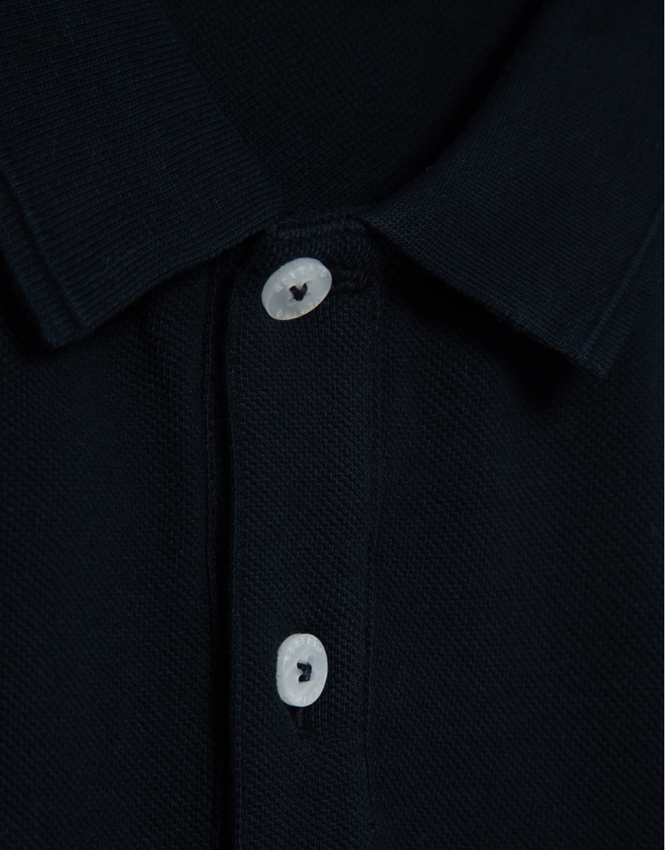 Navy blue short-sleeved piqué polo shirt - Man | Roberto Verino