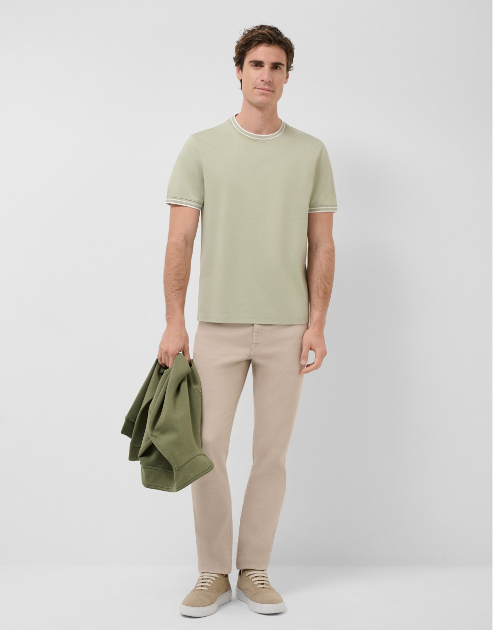 Light khaki mercerised short-sleeved T-shirt | Roberto Verino