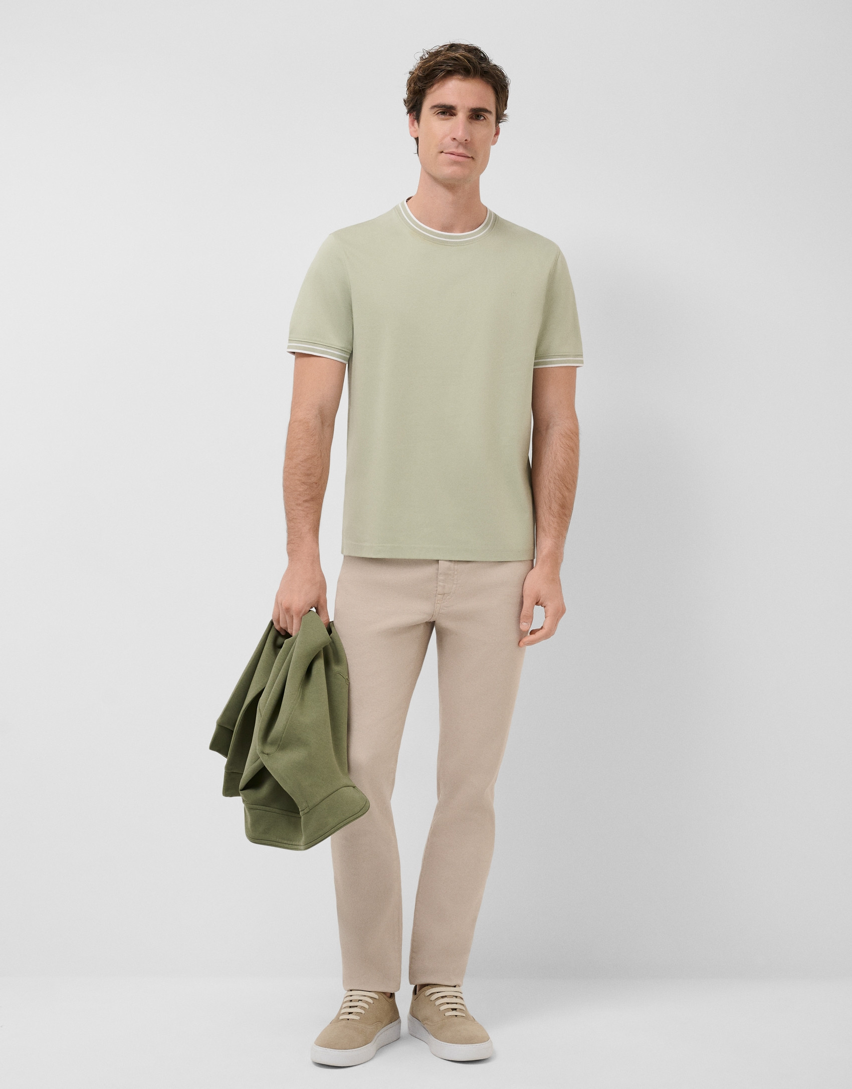 Light khaki mercerised short-sleeved T-shirt | Roberto Verino