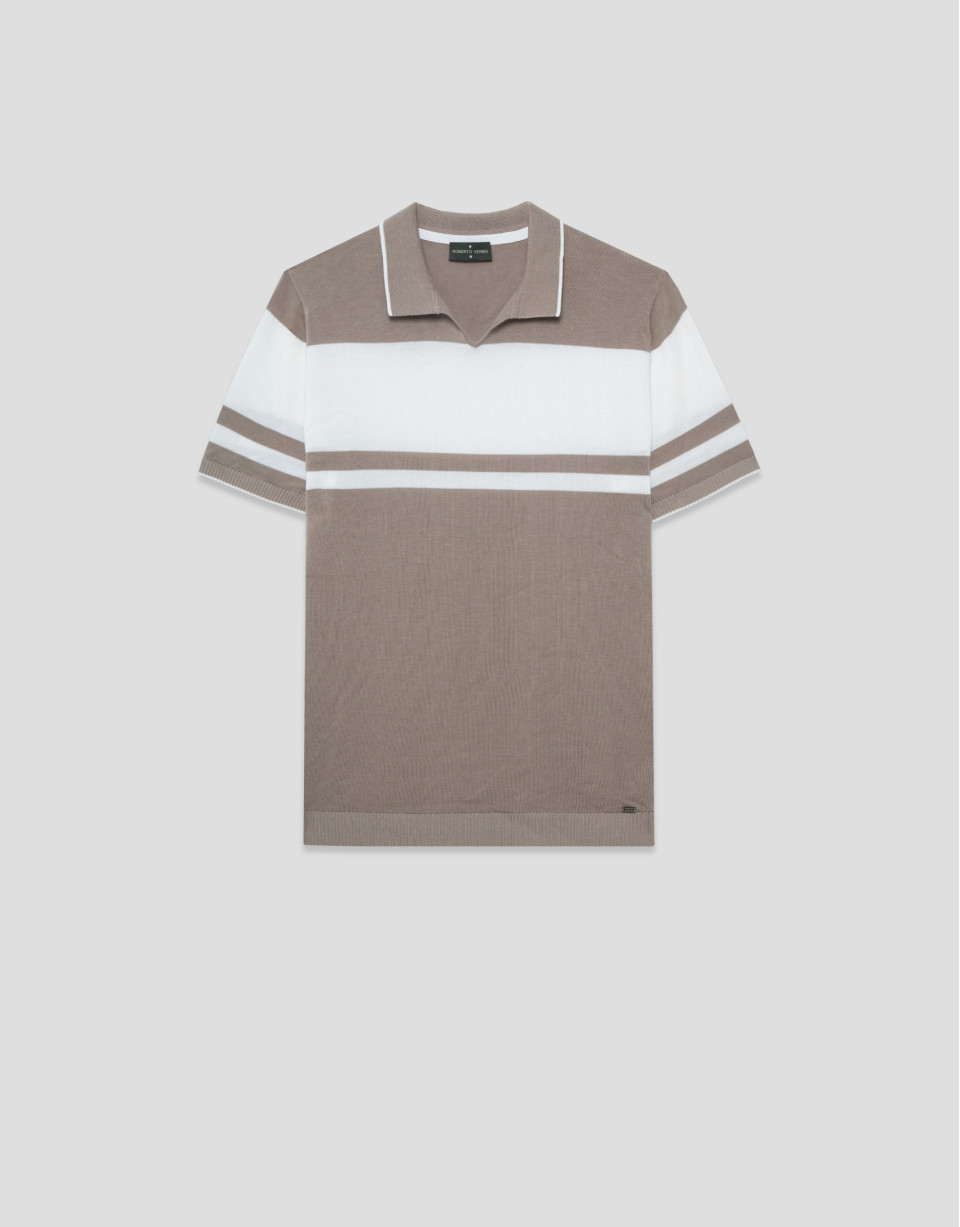 Mink blue/white striped knitted polo shirt | Roberto Verino