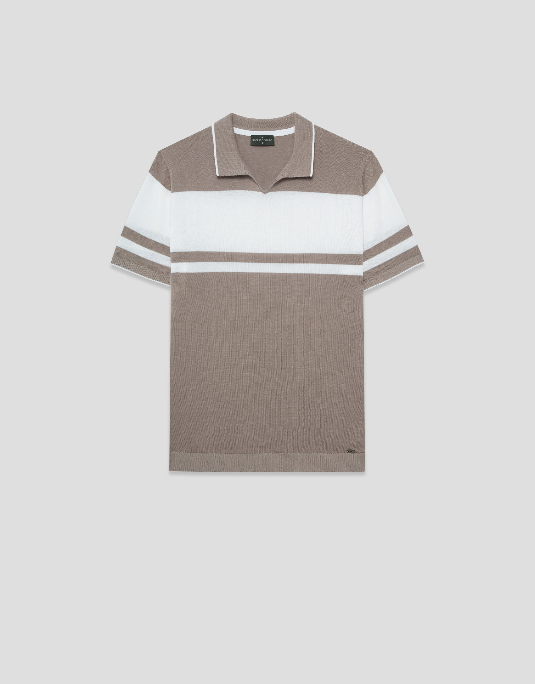 Mink blue/white striped knitted polo shirt | Roberto Verino