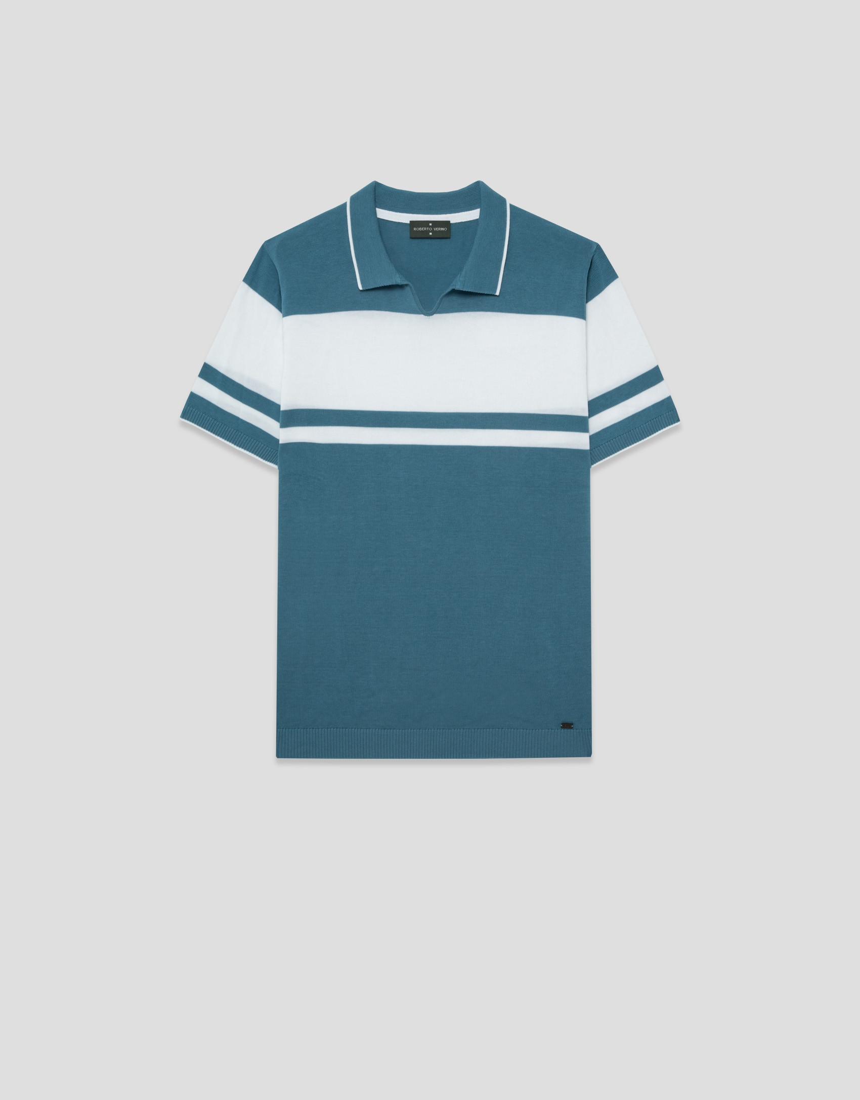 Teal/white striped knitted polo shirt - Man | Roberto Verino