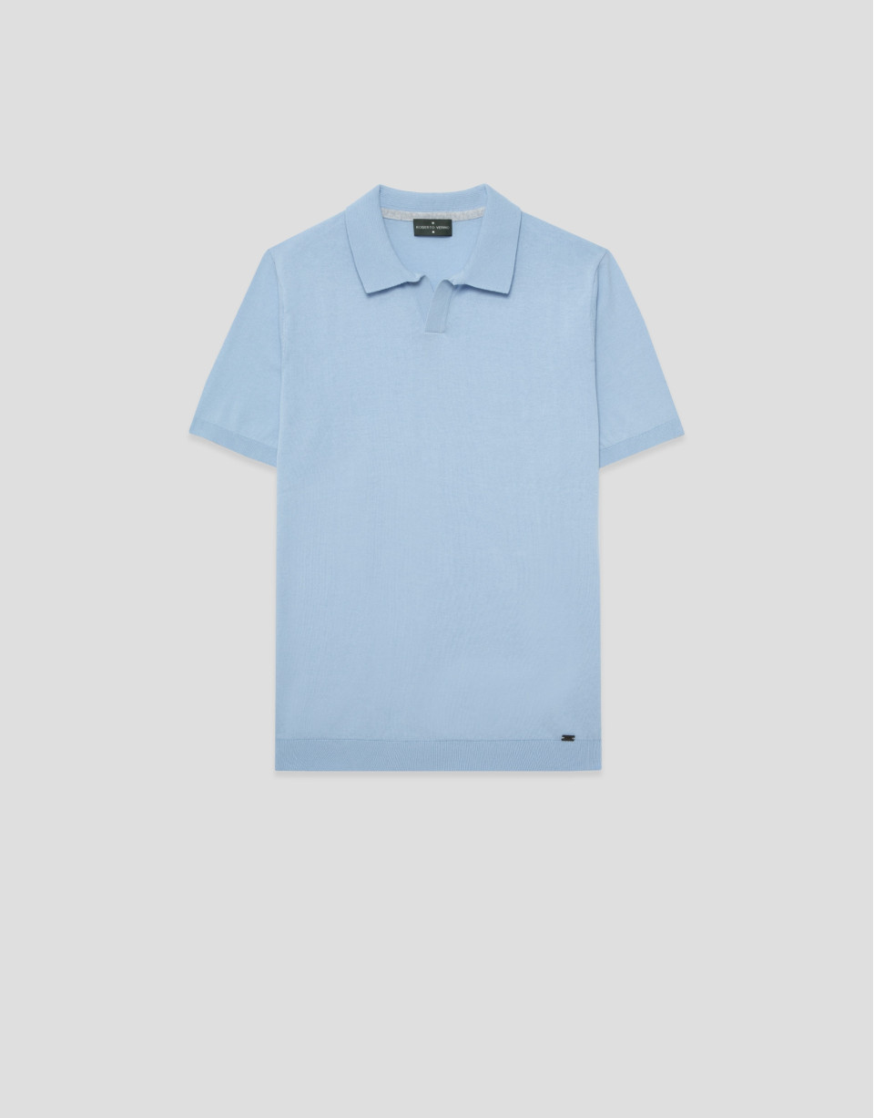 Light blue high twist knitted polo shirt - Man | Roberto Verino