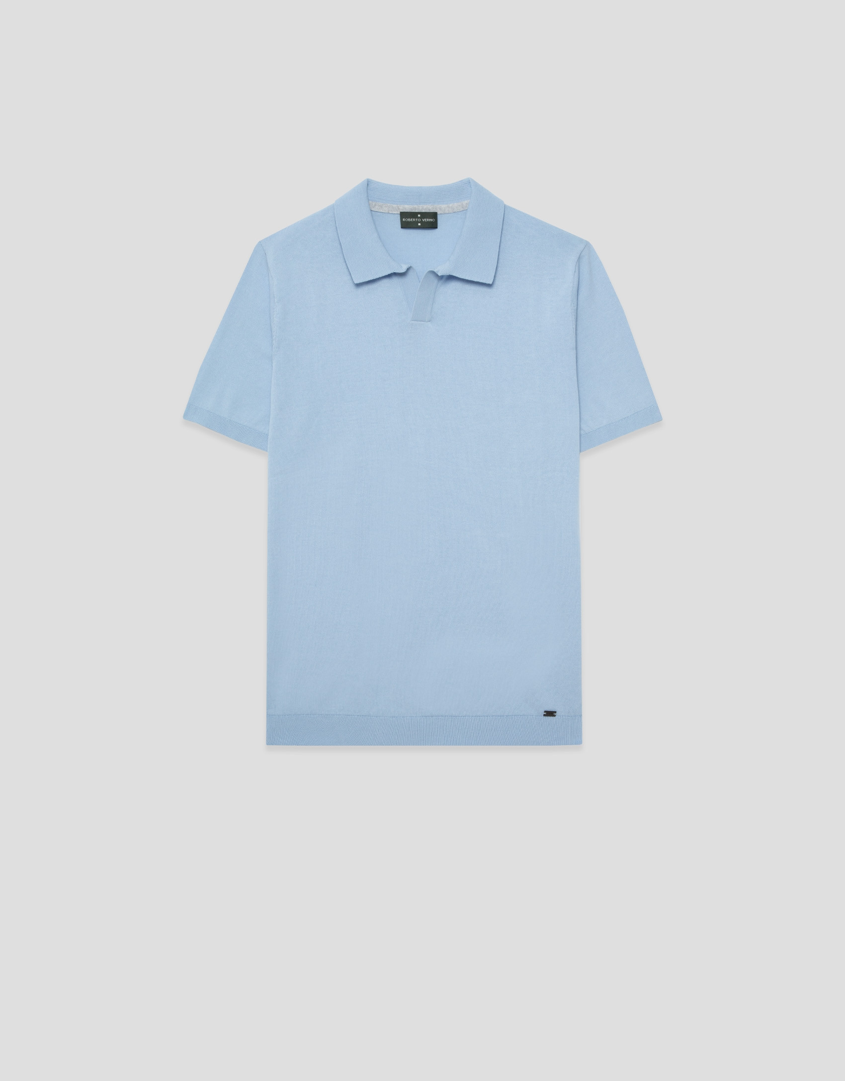 Light blue high twist knitted polo shirt - Man | Roberto Verino