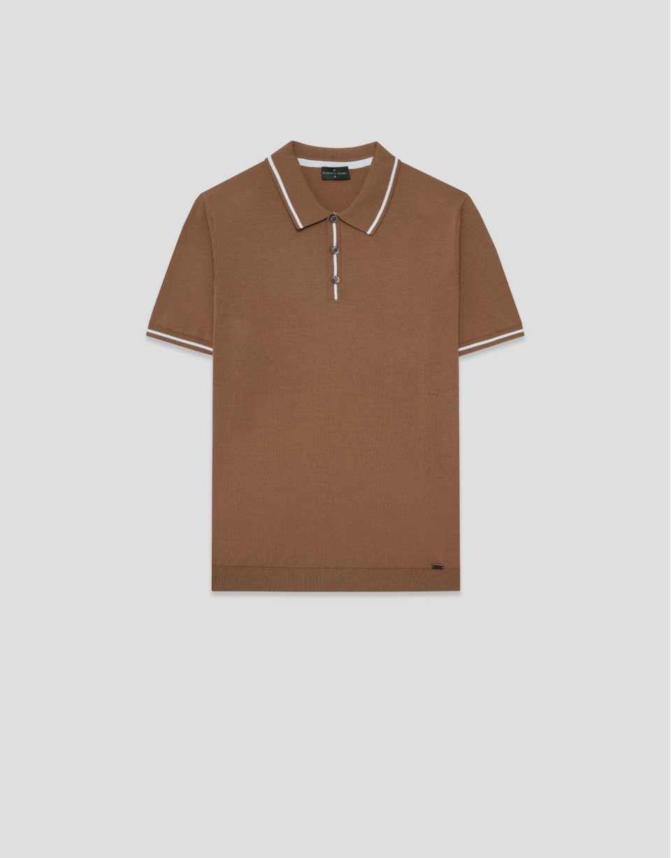 Camel knitted polo shirt - Man - SS2026 | Roberto Verino