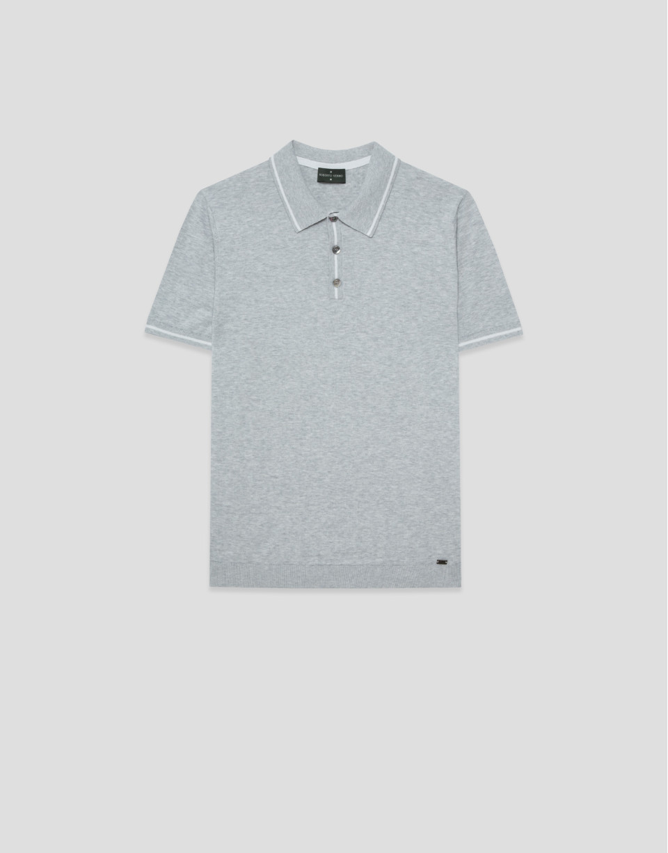 Grey melange knitted polo shirt - Man - SS2026 | Roberto Verino
